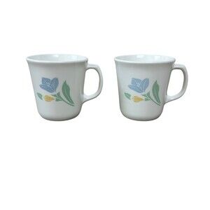 Corning Ware Vintage Friendship Blue Flower 9oz Coffee/Mugs EUC